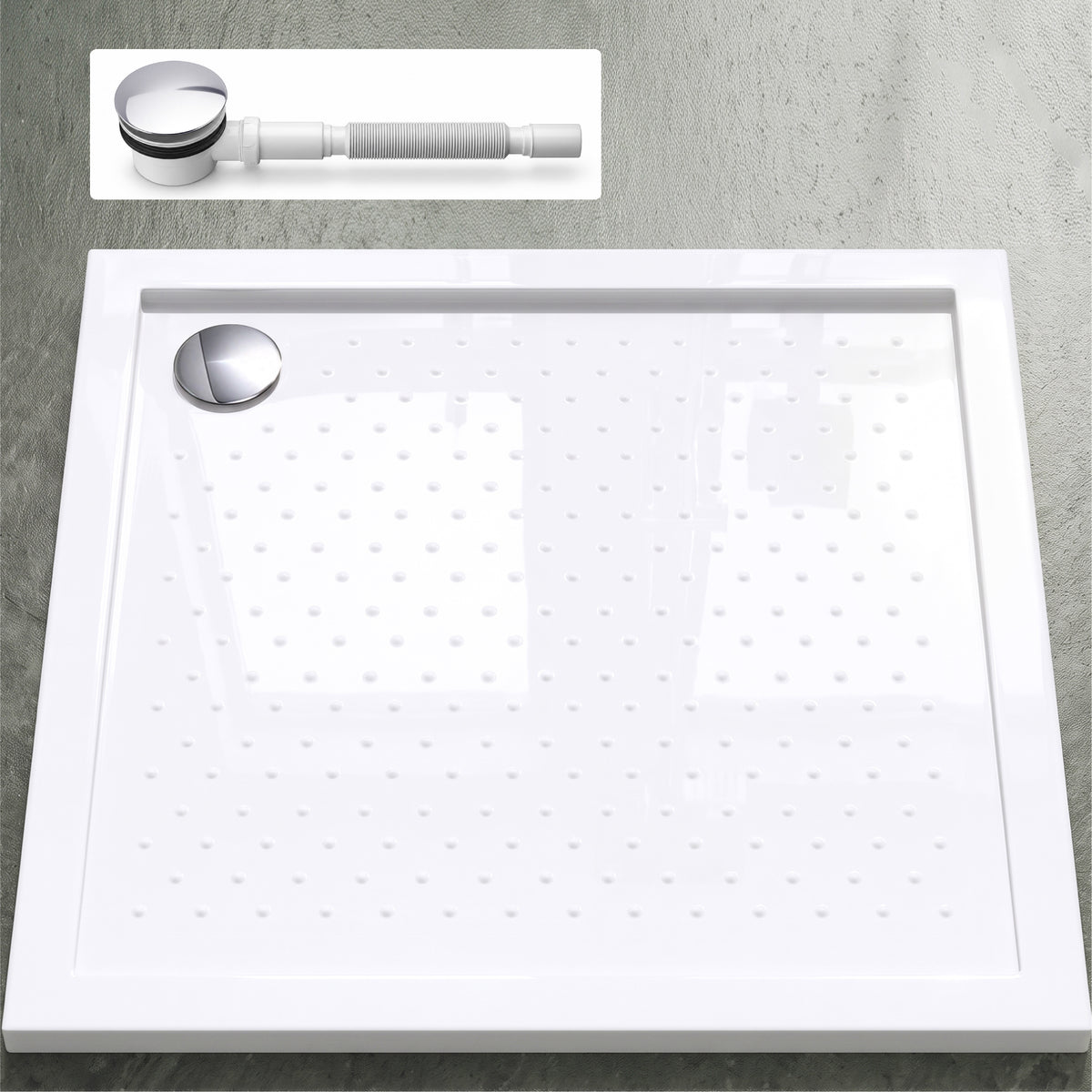 Glasvilla Design – Plato de ducha acrílico antideslizante cuadrado Lucia, montaje a ras de suelo