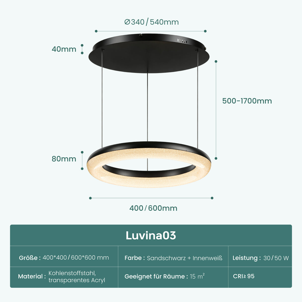 glasvilla Pendelleuchte Esstisch, LED Moderne Hängelampe, stufenlos dimmbar 3000K–6000K, höhenverstellbare Design Esstischlampe mit Fernbedienung & Wandschalter, Luvina03
