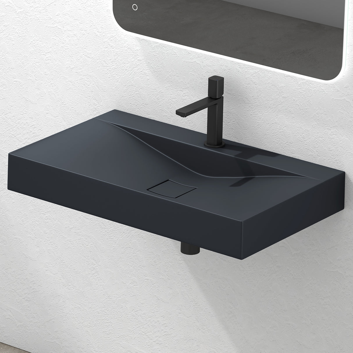 Lavabo Glasvilla, lavabo suspendu, lavabo à poser en matériau minéral moulé, Col810