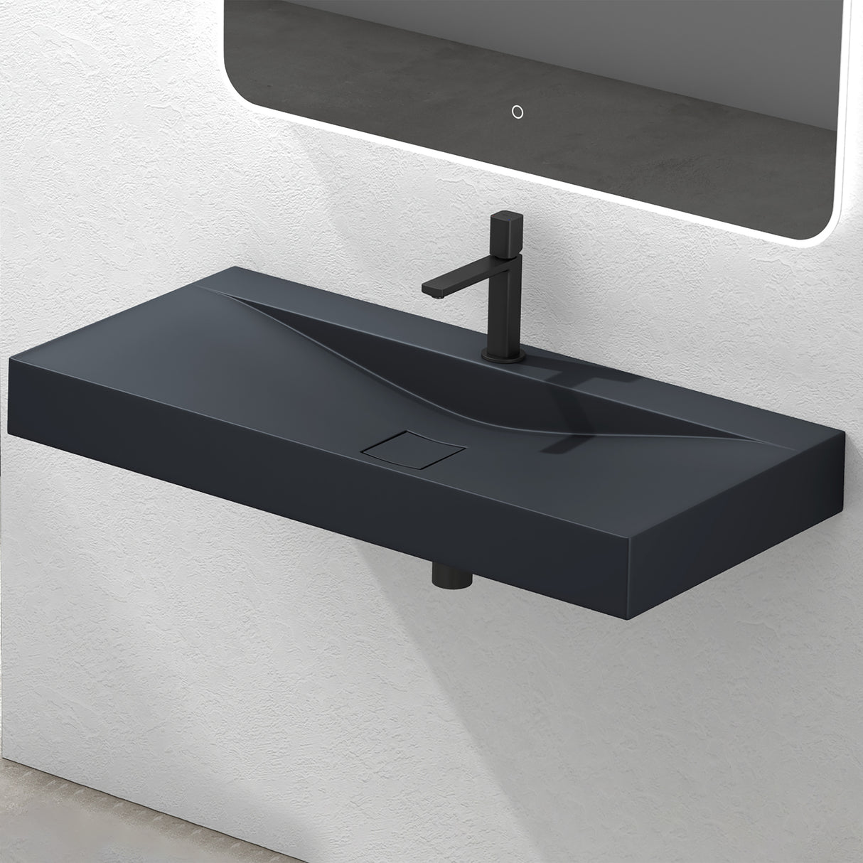 Lavabo Glasvilla, lavabo suspendu, lavabo à poser en matériau minéral moulé, Col810