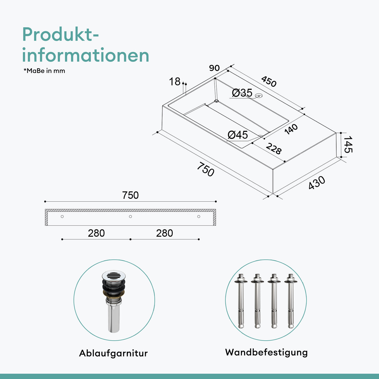 glasvilla Lavabo da Appoggio Lavandino Bagno Sospeso da Marmo Fuso Col12