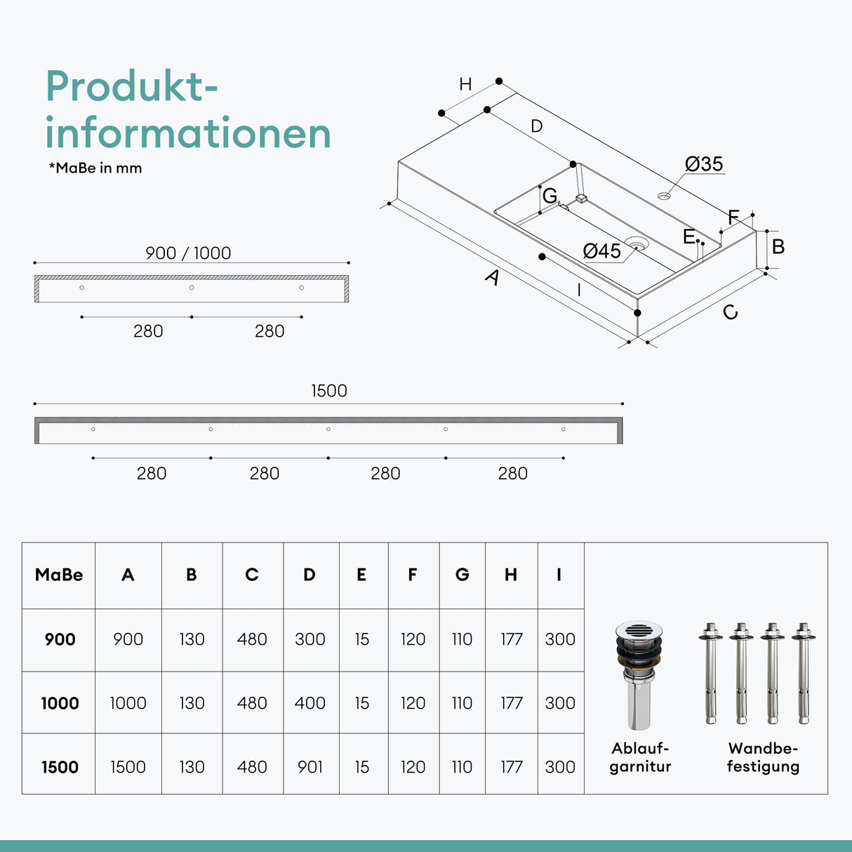 glasvilla Lavabo da Appoggio Lavandino Bagno Sospeso da Marmo Fuso Col12