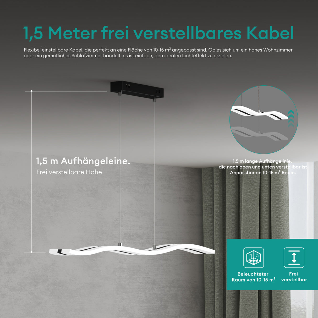 Suspension Glasvilla 97 cm, lampe LED dimmable avec télécommande, température de couleur 3000K/4000K/6000K, câble ajustable, 36 W, idéale pour salle à manger, salon ou chambre.