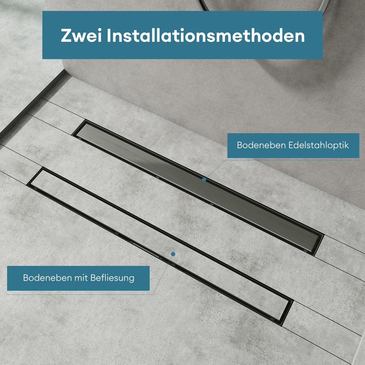 Bonde de douche Glasvilla en acier inoxydable | Kit de siphon complet pour salle de bain | Carrelable, débit de 35 l/min | Filtre à cheveux KE110