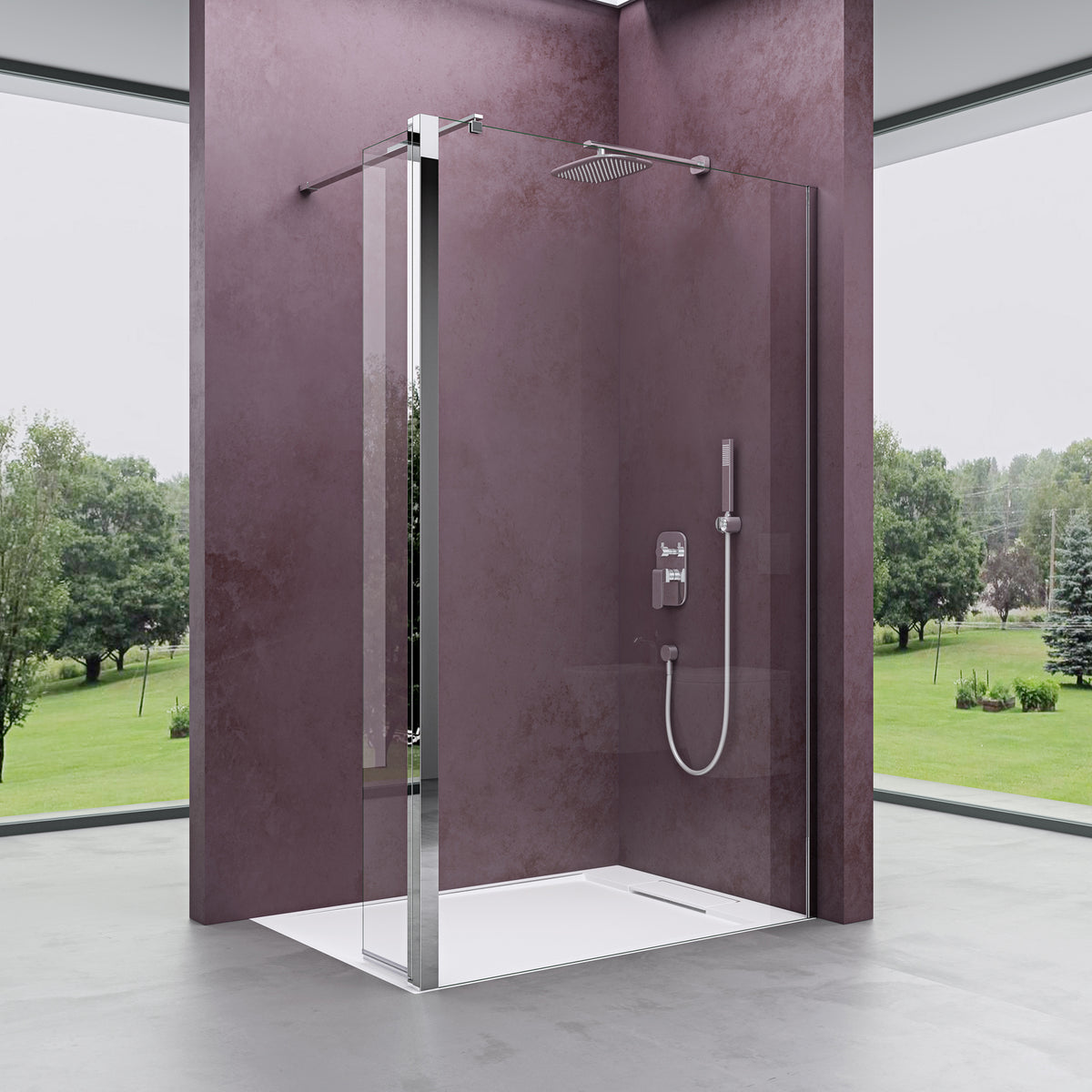 glasvilla Walk-In Duschwand für Dusche Duschabtrennung 8mm Klarglas ESG-Sicherheitsglas mit Nano Rechteckiger Stabilisator Bremen01K-Plus
