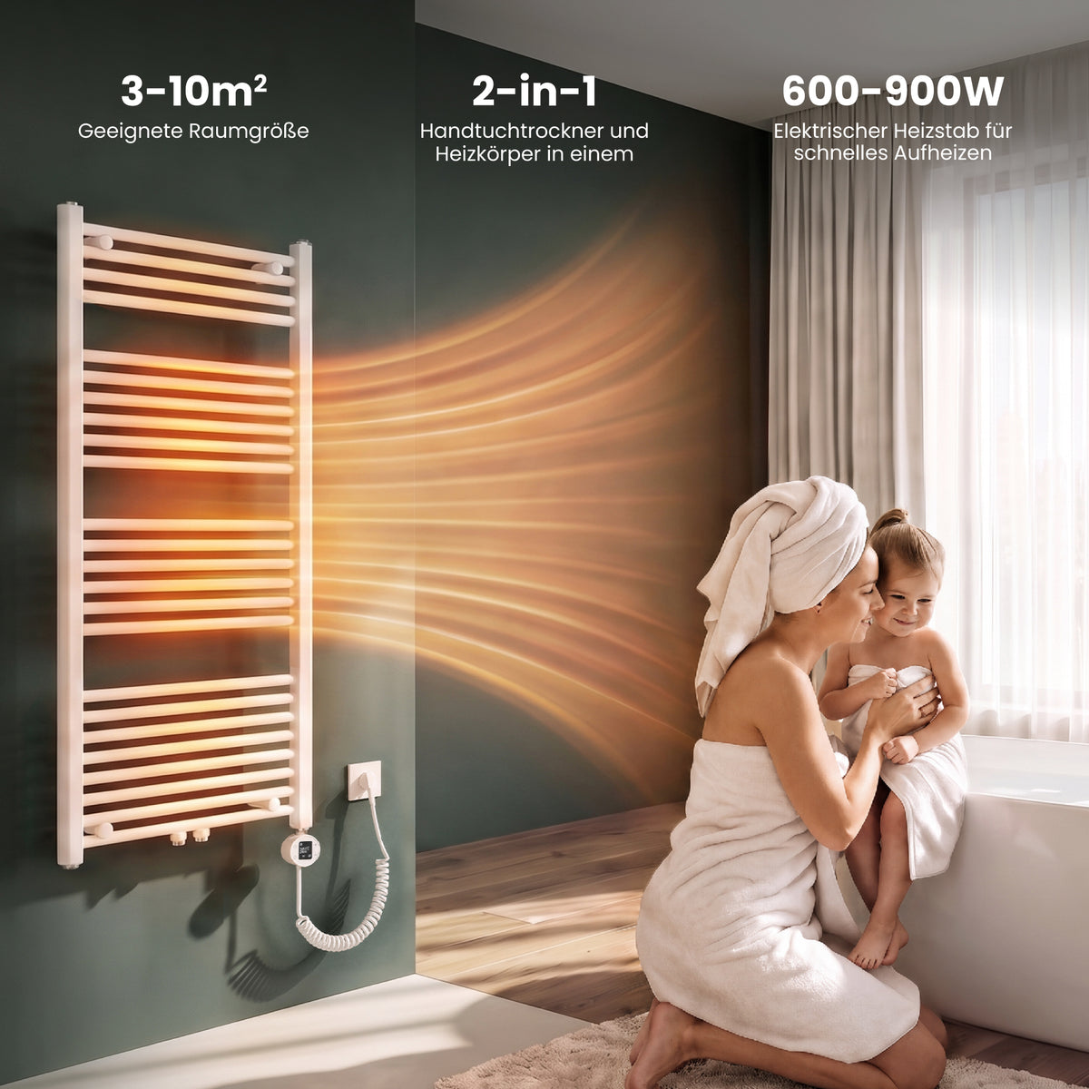 glasvilla Badheizkörper mit Heizstab Badheizung Handtuchheizkörper elektrisch mit App-Steuerung, Thermostat & Timer-Funktion, Röhrenheizkörper Seitenanschluss