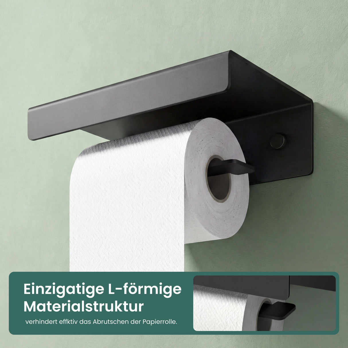 glasvilla Toilettenpapierhalter mit Ablage, Klopapierhalter WC aus Aluminiumlegierung, Toilettenpapier Halterung Rollenhalter Lino-05