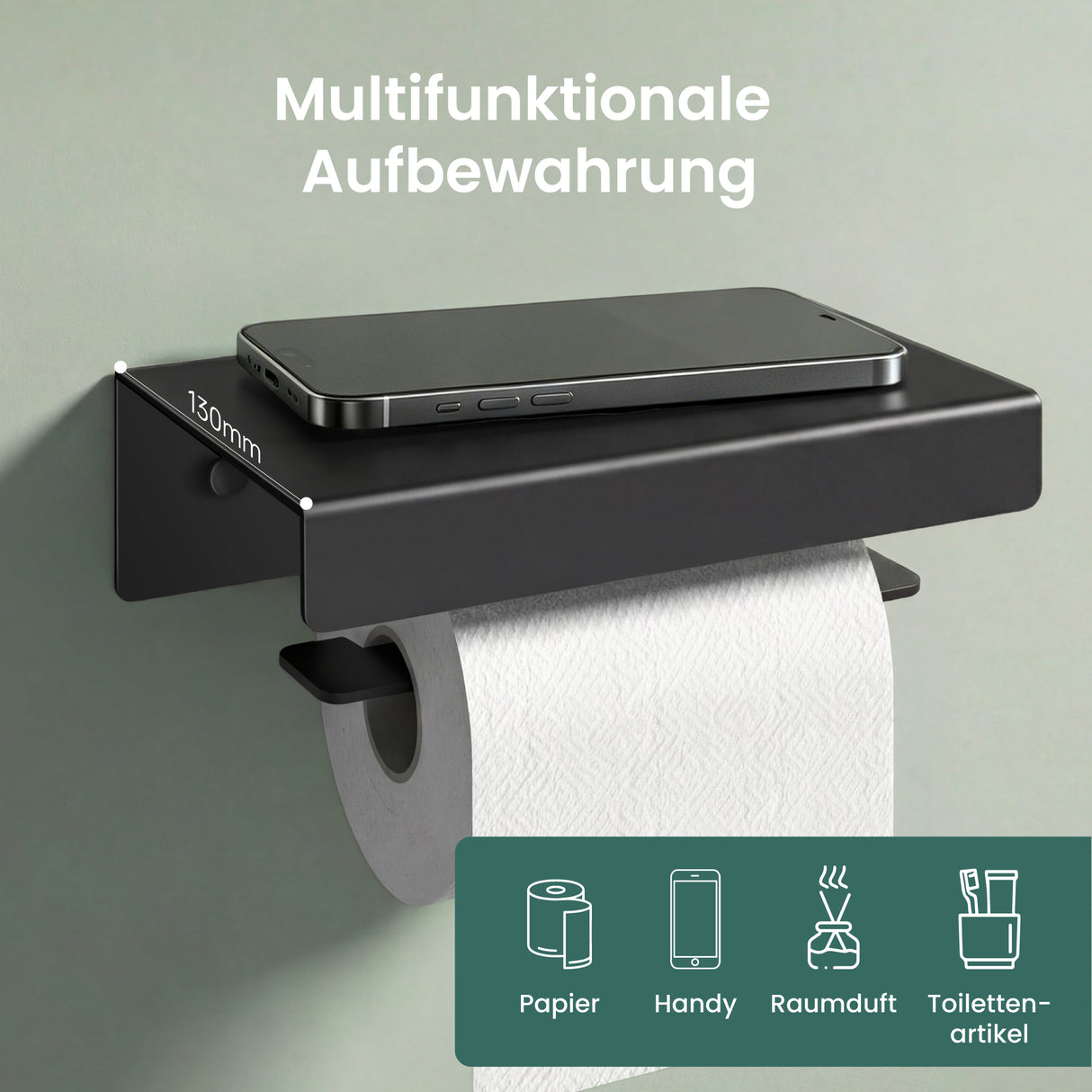 glasvilla Toilettenpapierhalter mit Ablage, Klopapierhalter WC aus Aluminiumlegierung, Toilettenpapier Halterung Rollenhalter Lino-05