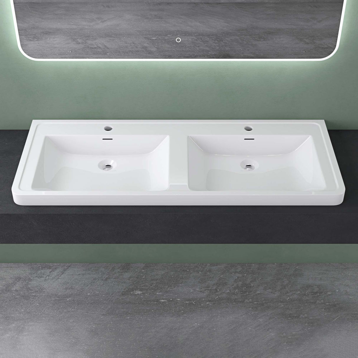 Lavabo Glasvilla, lavabo encastré, vasque rectangulaire en matériau minéral moulé avec trop-plein, Col8