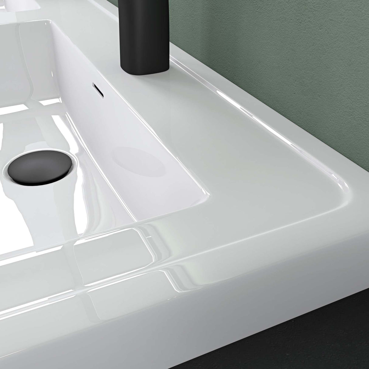 Lavabo Glasvilla, lavabo encastré, vasque rectangulaire en matériau minéral moulé avec trop-plein, Col8