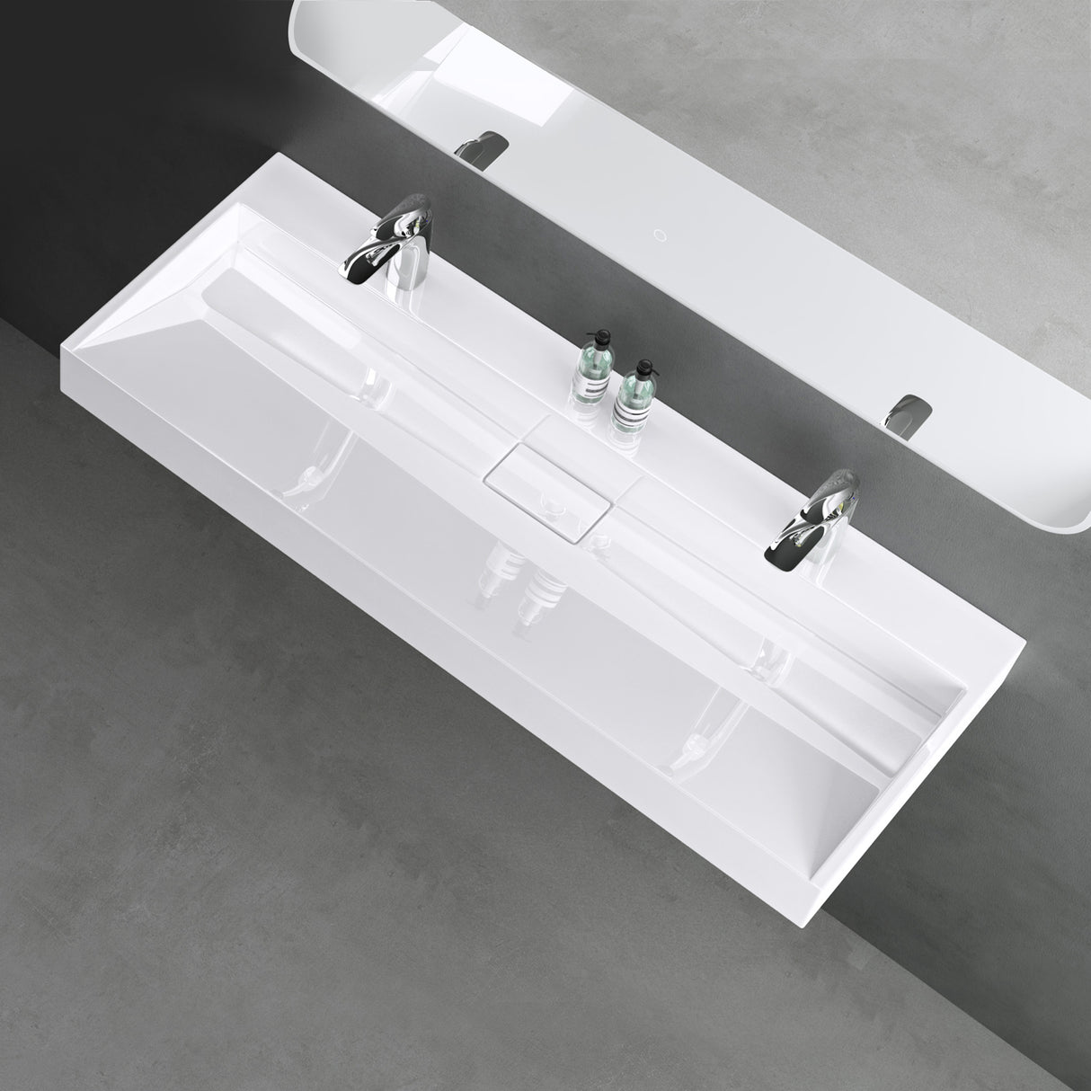 lavabo Glasvilla, lavabo à poser, lavabo suspendu, meuble vasque suspendu avec bonde, en fonte minérale, zone de vasque rectangulaire col19