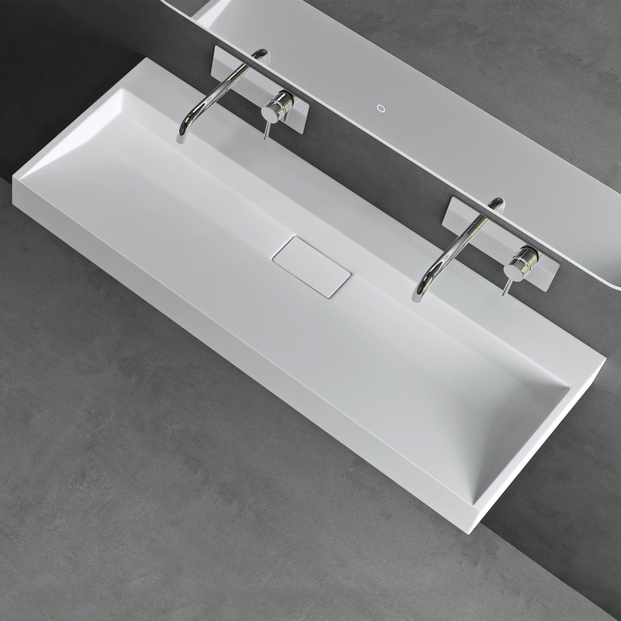 lavabo Glasvilla, lavabo à poser, lavabo suspendu, meuble vasque suspendu avec bonde, en fonte minérale, zone de vasque rectangulaire col19