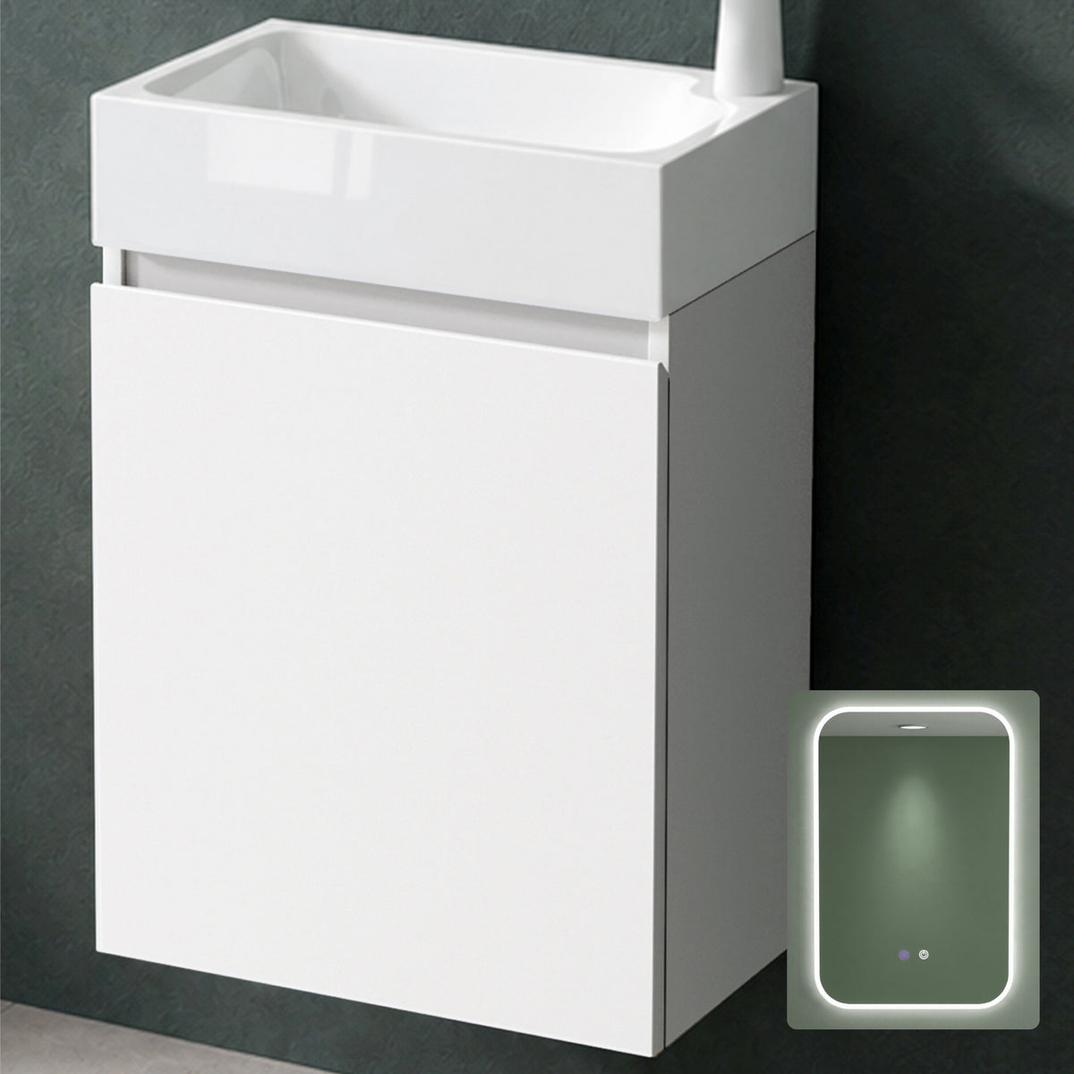 glasvilla Mobile Bagno Sospeso con Lavabo Bianco Mobiletto da Bagno 46x26x63cm Pisa02