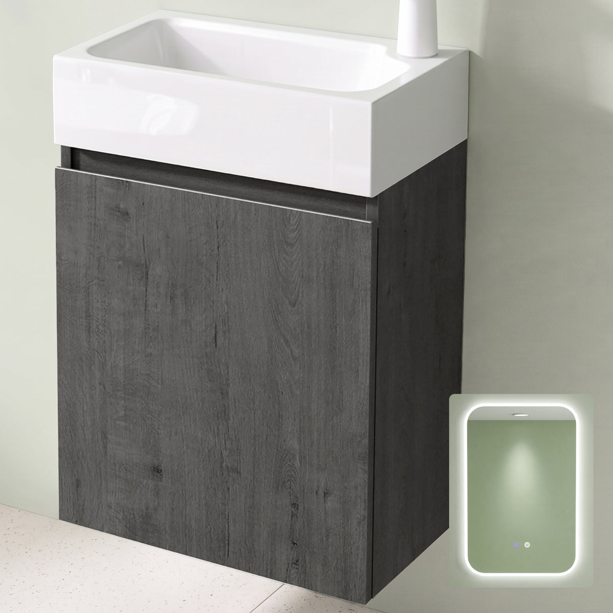 glasvilla Mobile Bagno Sospeso con Lavabo Bianco Mobiletto da Bagno 46x26x63cm Pisa02