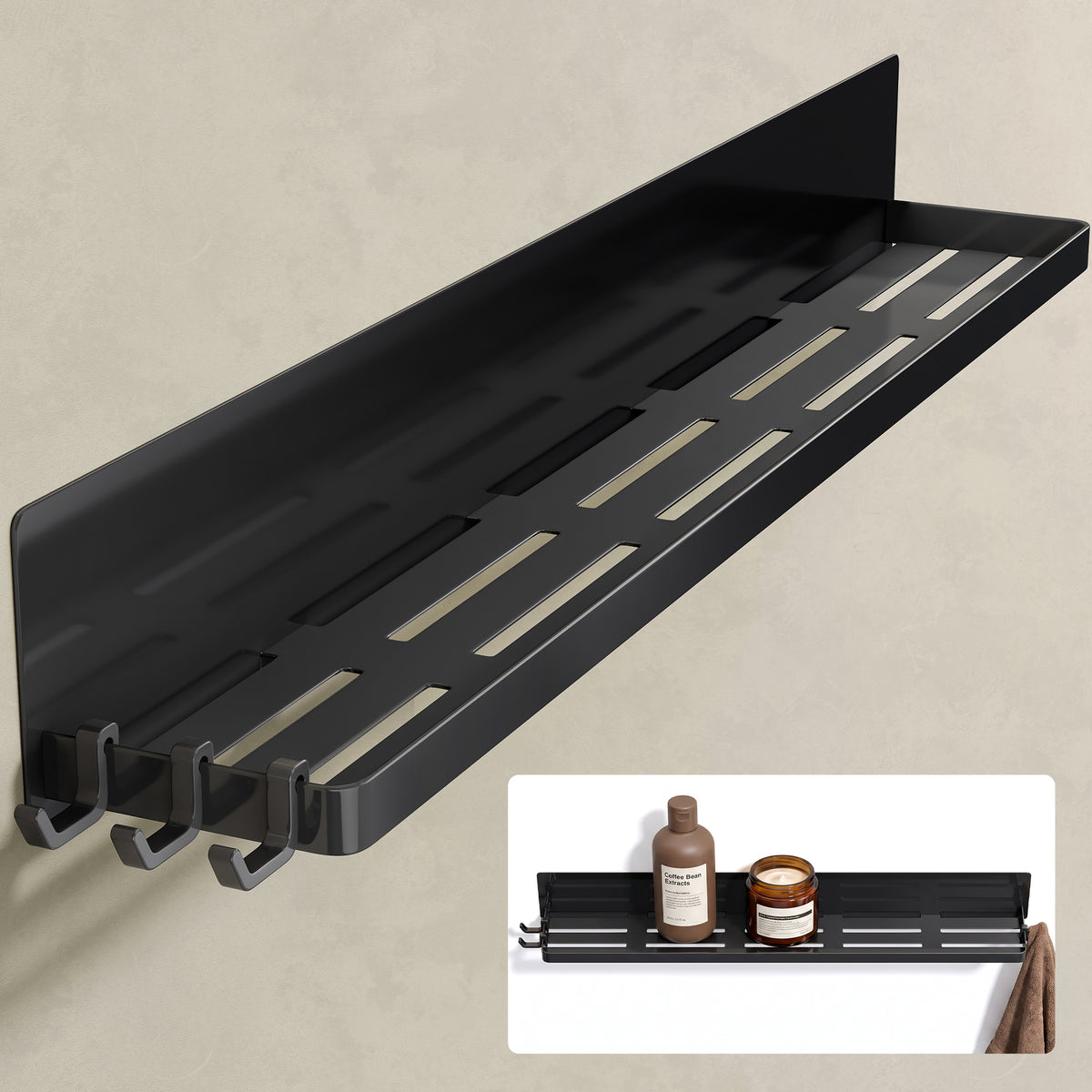 glasvilla Étagère de douche sans perçage, Étagère de douche magnétique, Étagère de salle de bain murale autocollante 60cm Reglo-01