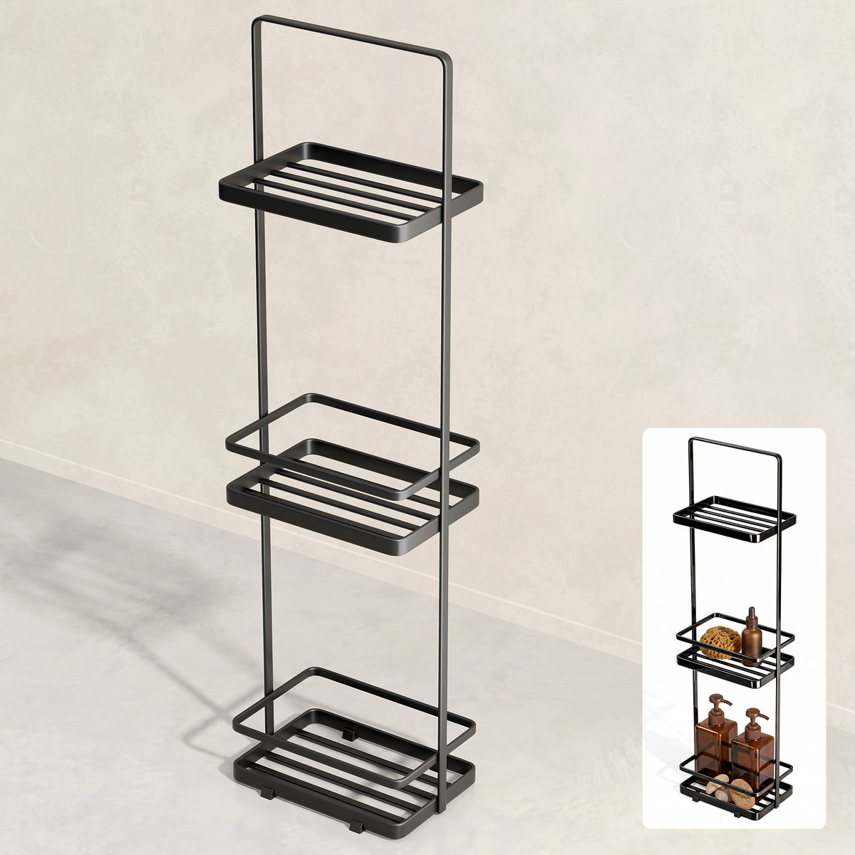 Estantería de baño Glasvilla Reglo-02, Estante de pie metálico de 3 niveles