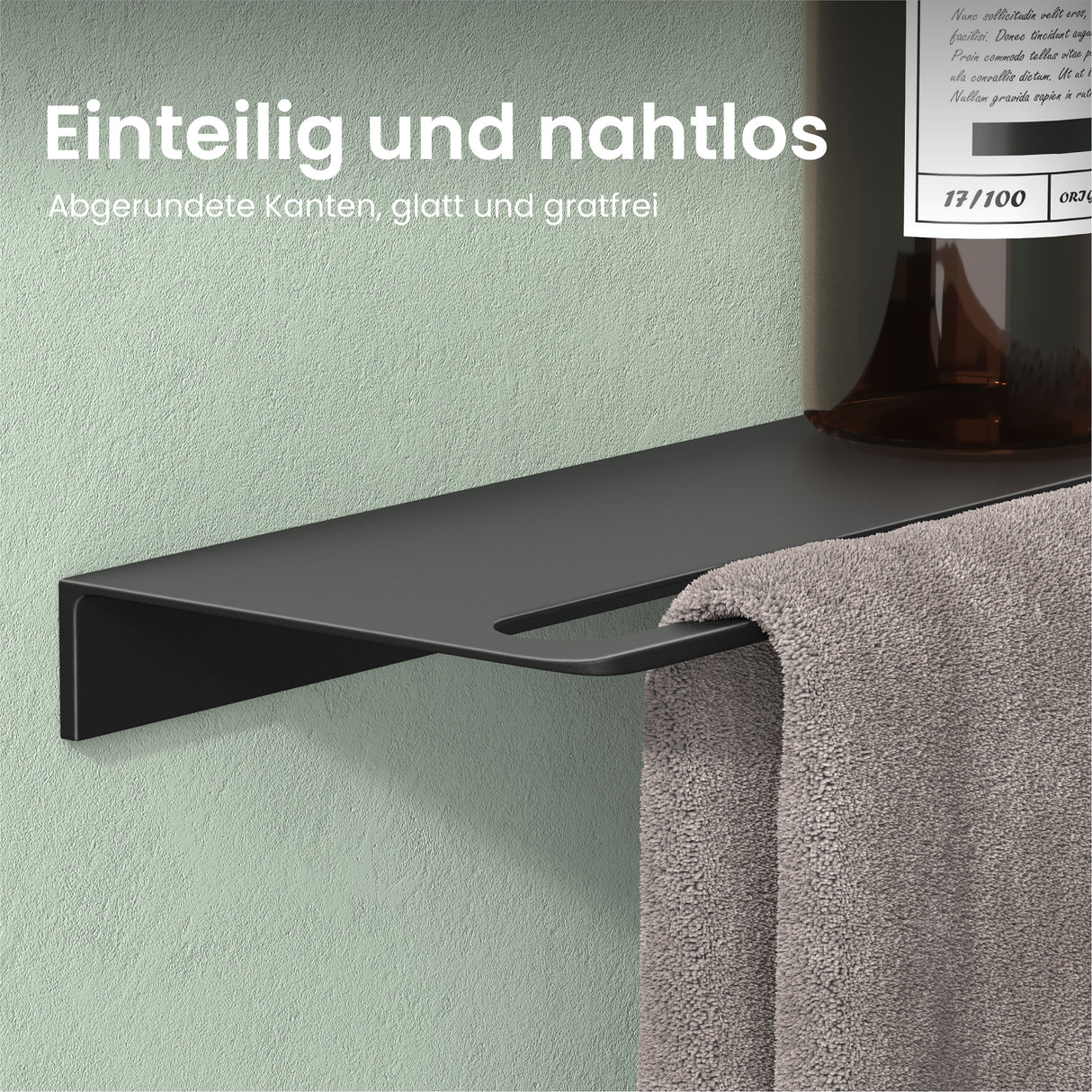 Estante de Ducha Glasvilla Reglo-06 Aluminio Premium 2-en-1 con Toallero (Atornillable o Adhesivo)