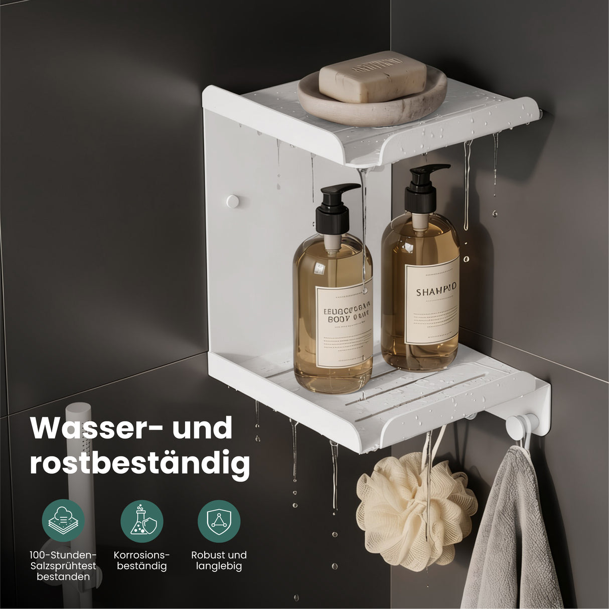 glasvilla Mensola Doccia Angolare in Acciaio al Carbonio, Antiruggine, Mensola Bagno da Appendere Adesiva o con Foratura per Shampoo Sapone Bagnoschiuma, Reglo-14