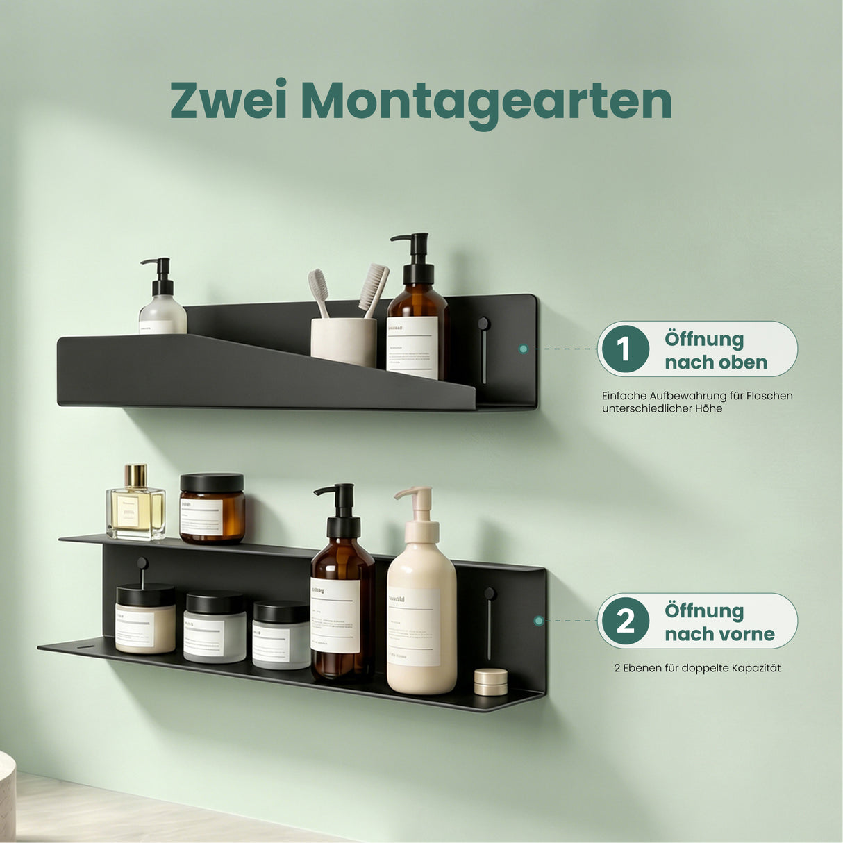 glasvilla Mensola da Parete Multifunzionale, Mensola Doccia in Acciaio al Carbonio Antiruggine, Installazione con Foratura o Adesivo, Adatta per Bagno e Cucina, Reglo-15