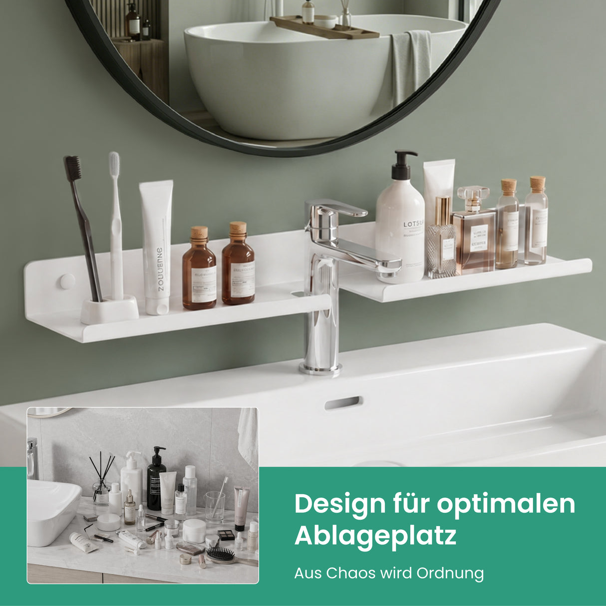 Glasvilla Duschregal zum Bohren oder Kleben, Waschbeckenregal über Wasserhahn, Wandregal für Küche und Bad, Badezimmer Organizer Reglo-17