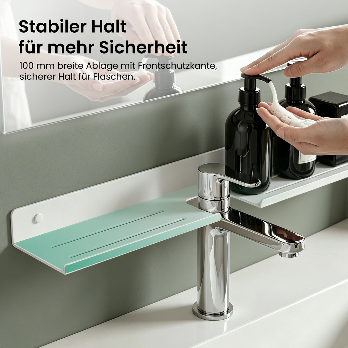 Glasvilla Duschregal zum Bohren oder Kleben, Waschbeckenregal über Wasserhahn, Wandregal für Küche und Bad, Badezimmer Organizer Reglo-17