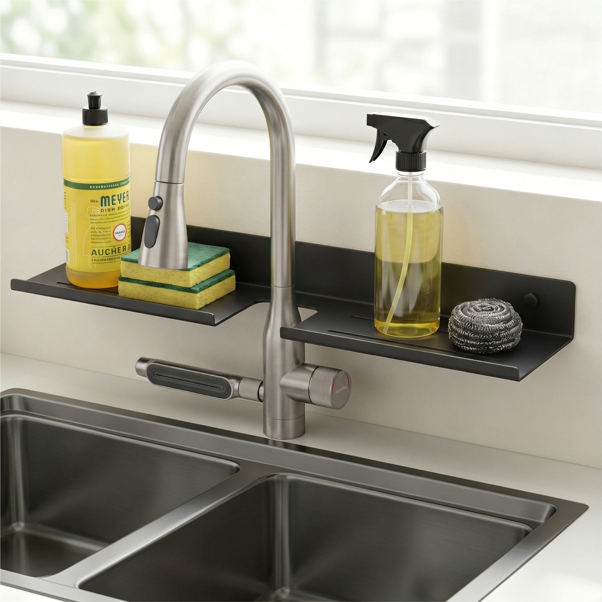 Glasvilla Duschregal zum Bohren oder Kleben, Waschbeckenregal über Wasserhahn, Wandregal für Küche und Bad, Badezimmer Organizer Reglo-17