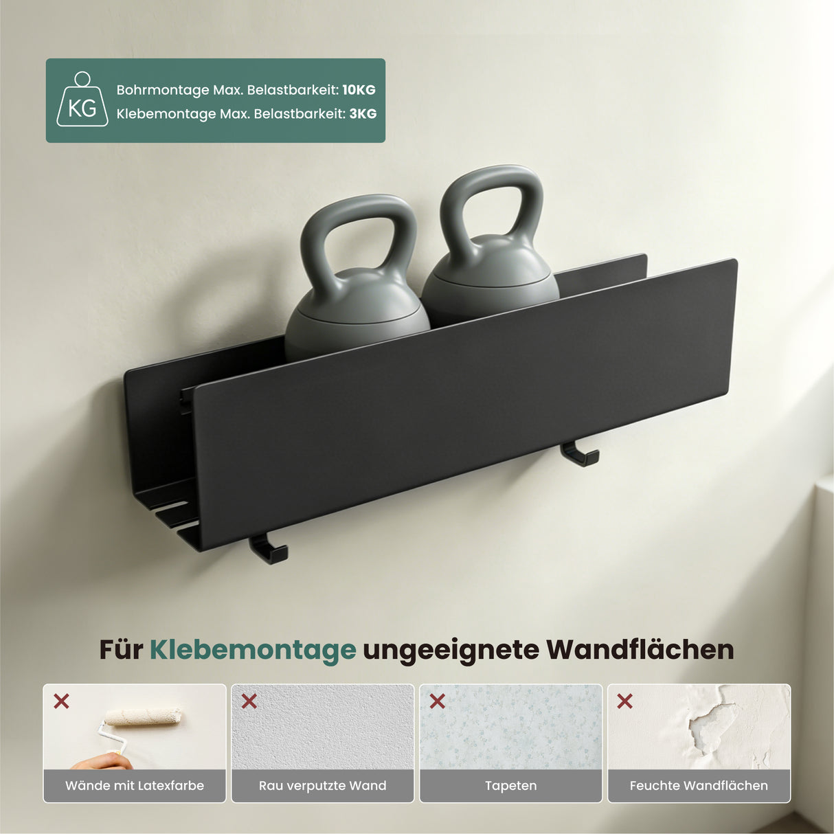 glasvilla Duschablage ohne Bohren mit 2 Schiebehaken, Reglo-18 40cm | Duschregal ohne Bohren oder mit Bohren, Ablaufdesign Badezimmer Organizer, Metall, Shampoo Halterung für Dusche, Bad & Küche