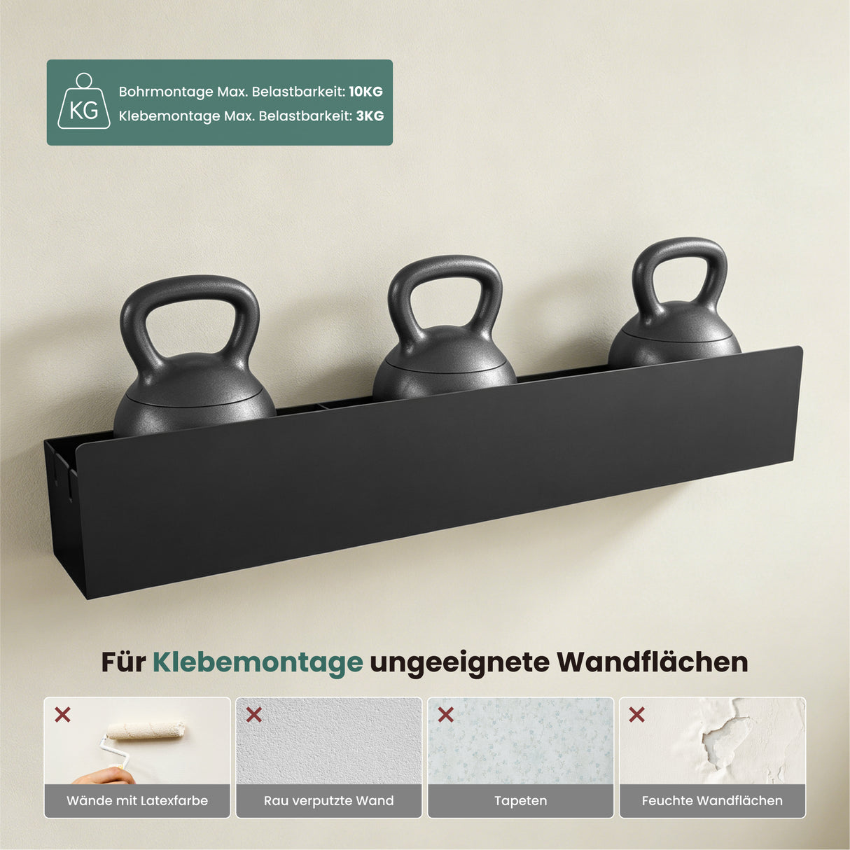 glasvilla Duschablage ohne Bohren mit Handtuchhalter, 60cm Reglo-18 | Duschregal ohne Bohren oder mit Bohren, Drainage, Duschablage zum Hängen, Metall, Shampoo Halterung für Dusche, Bad, Küche