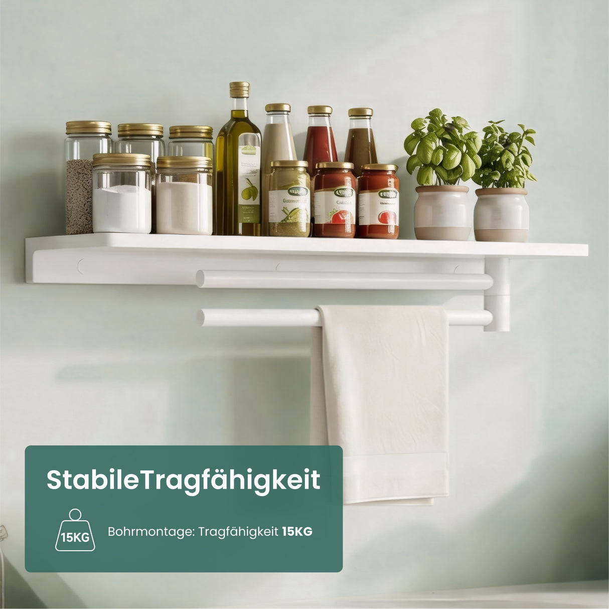glasvilla Duschablage zum Bohren, Duschregal mit 2 Handtuchstangen aus Aluminiumlegierung, Badezimmerablage zur Wandmontage, Badezimmer Organizer Reglo-19