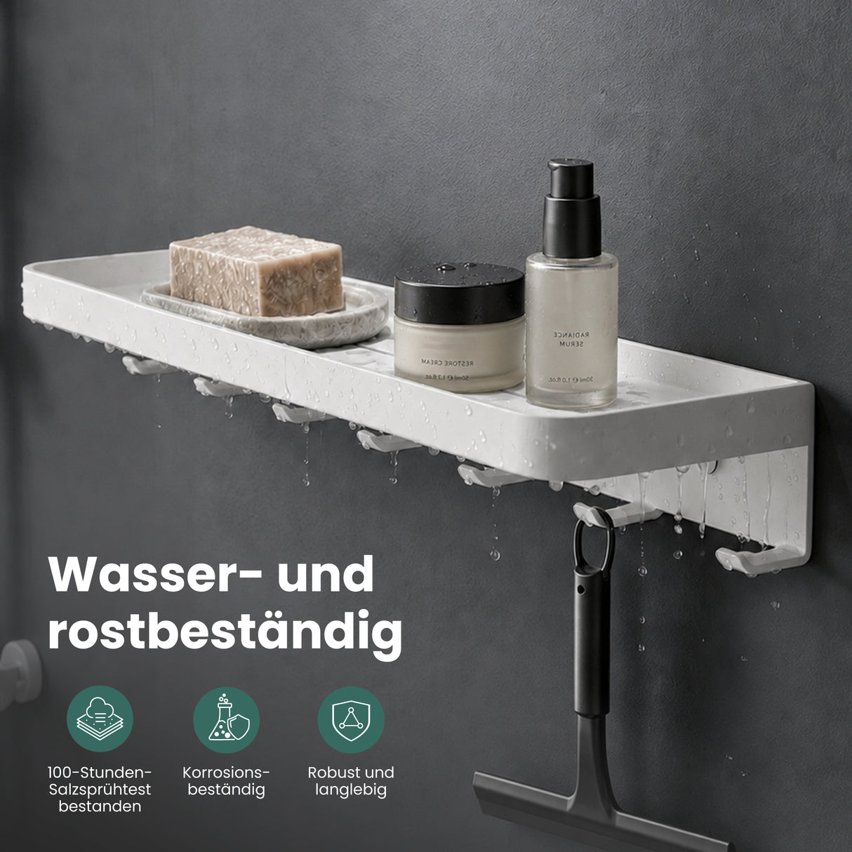 glasvilla Wandgarderobe mit Ablage, Garderobenleiste 50cm, Reglo-20 | Inkl.7 Garderobenhaken; als Wandhaken oder Kleiderhaken, Klebe- oder Bohrmontage, für Bad, Küche, Flur