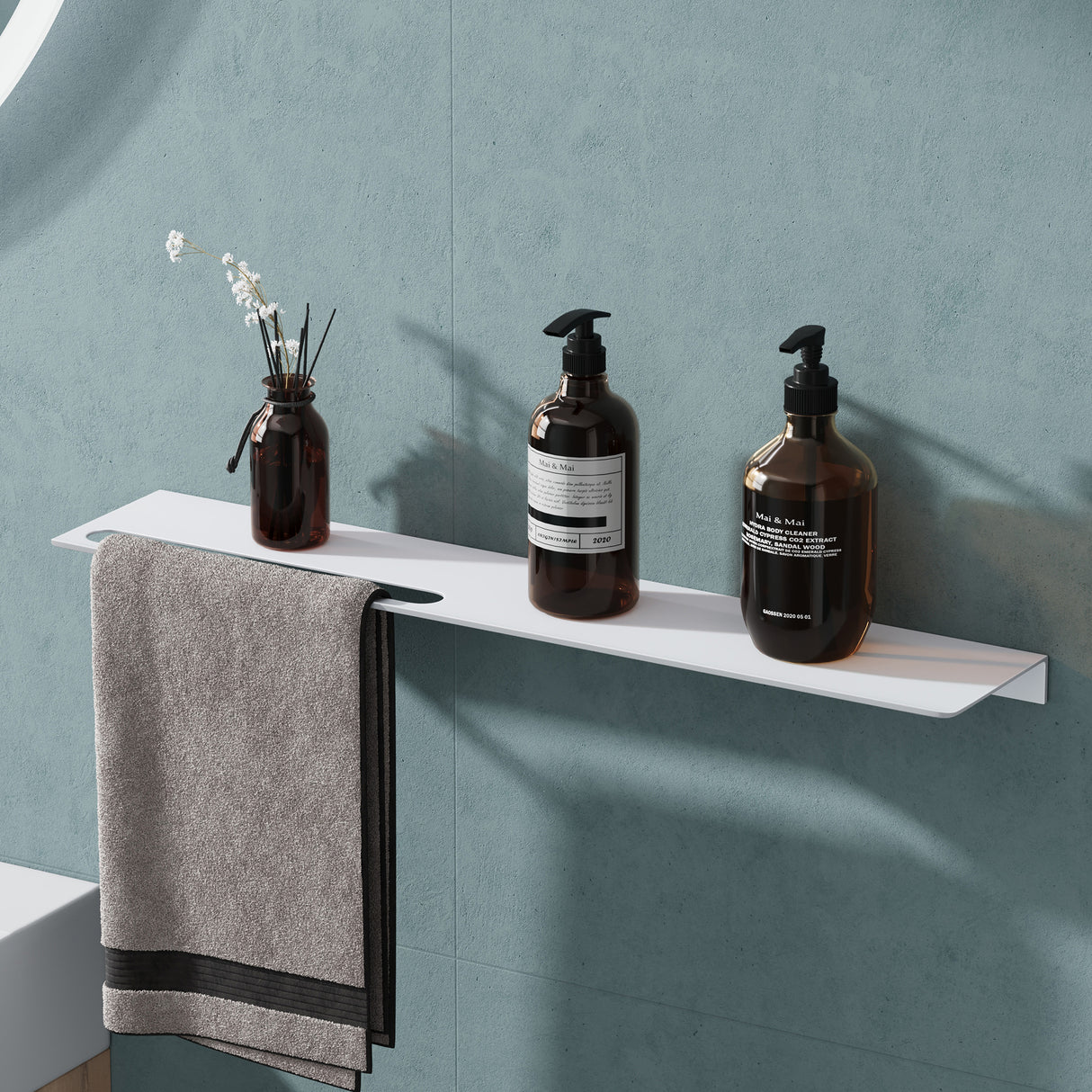 Estante de Ducha Glasvilla Reglo-06 Aluminio Premium 2-en-1 con Toallero (Atornillable o Adhesivo)