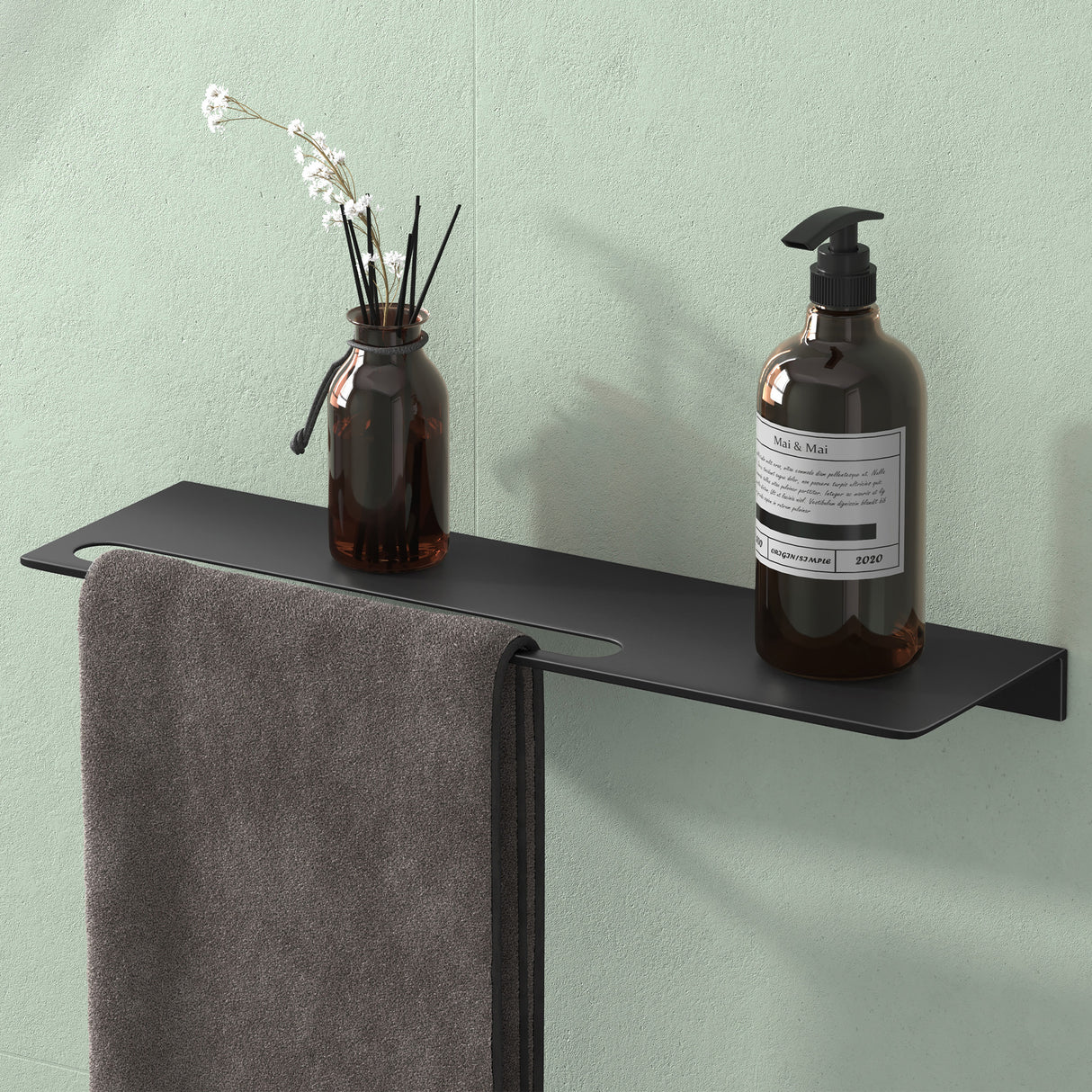 Estante de Ducha Glasvilla Reglo-06 Aluminio Premium 2-en-1 con Toallero (Atornillable o Adhesivo)