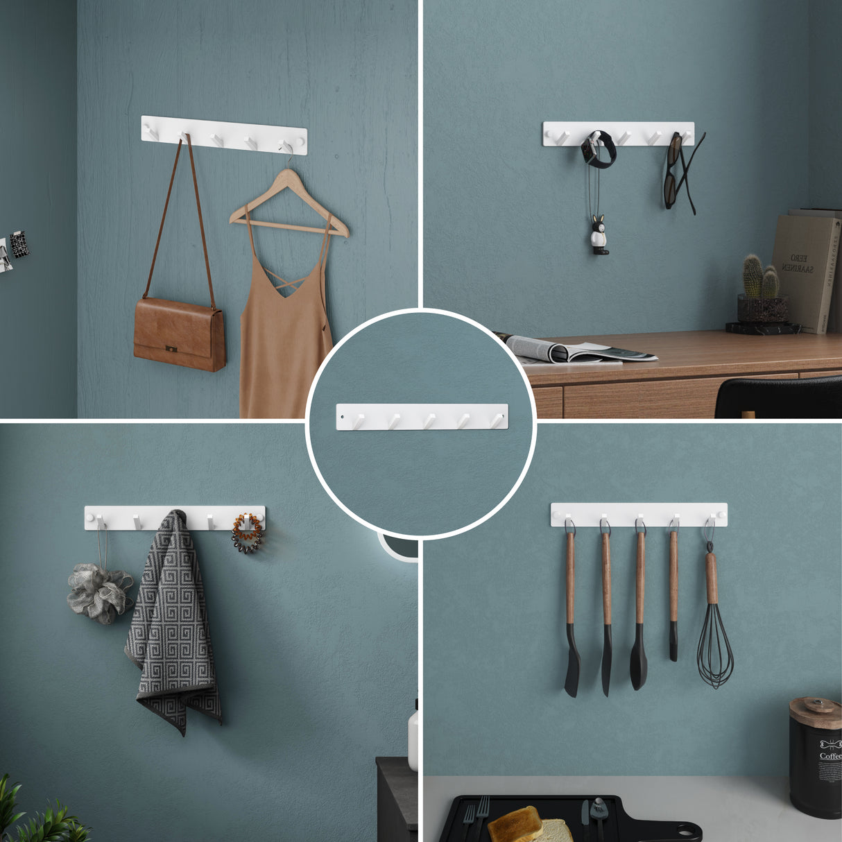 Porte-manteau mural Glasvilla, crochets muraux en aluminium, porte-manteau avec crochets pliables, tringle à vêtements, crochets pour vêtements Stalo-04+05