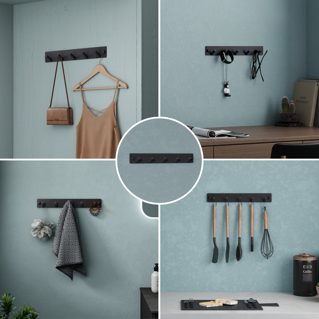 Porte-manteau mural Glasvilla, crochets muraux en aluminium, porte-manteau avec crochets pliables, tringle à vêtements, crochets pour vêtements Stalo-04+05