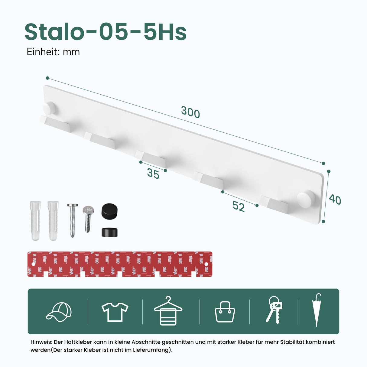 Porte-manteau mural Glasvilla, crochets muraux en aluminium, porte-manteau avec crochets pliables, tringle à vêtements, crochets pour vêtements Stalo-04+05