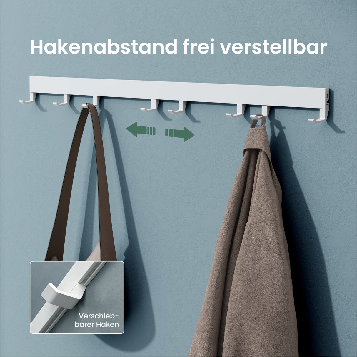 glasvilla Garderobenleiste mit verstellbaren Haken, Kleiderhaken aus Aluminium, Wandgarderobe Garderobenhaken Stalo-10