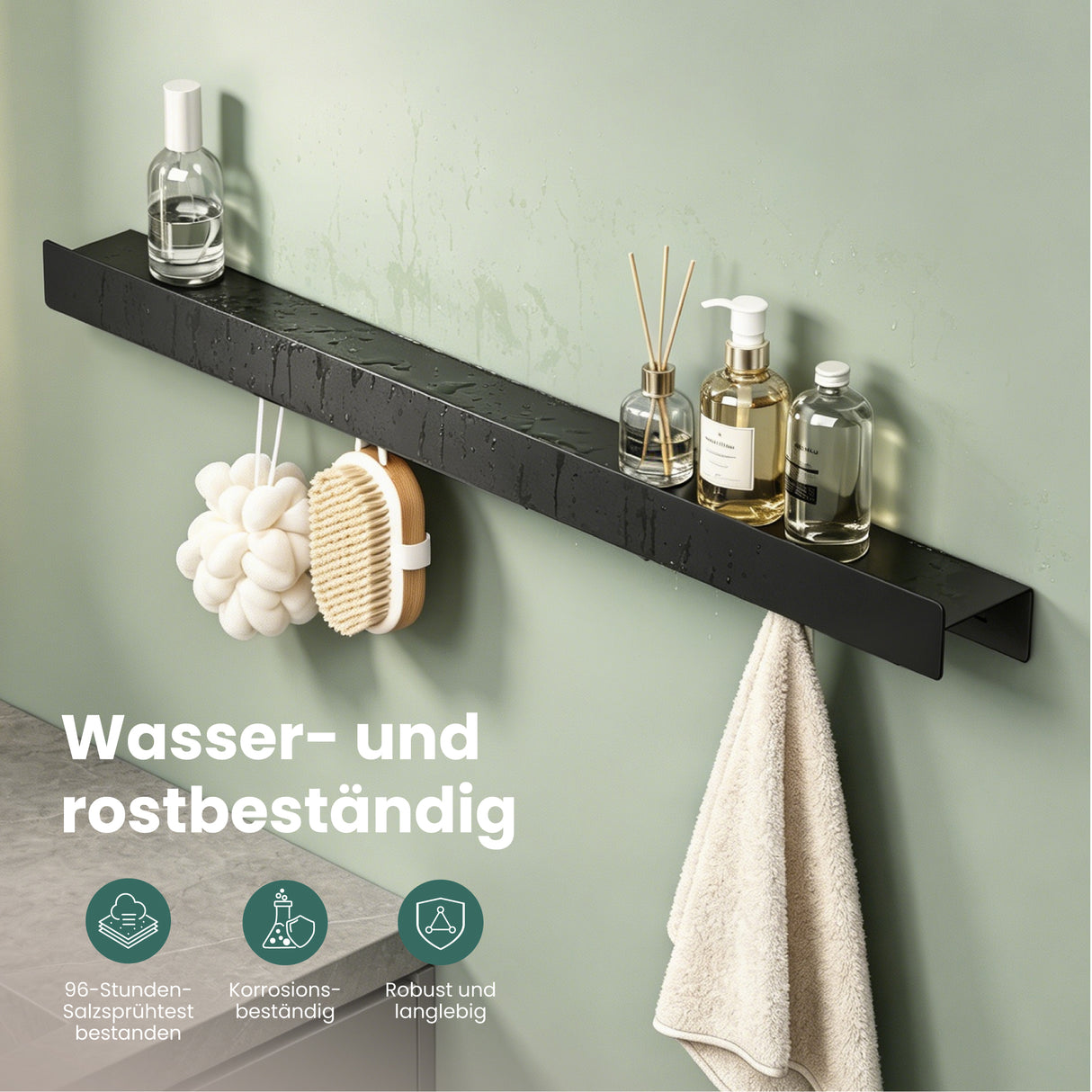 glasvilla Wandgarderobe mit Ablage und 8 Haken, Garderobenleiste mit versteckten Kleiderhaken, Kleiderstange Wandmontage Stalo-11