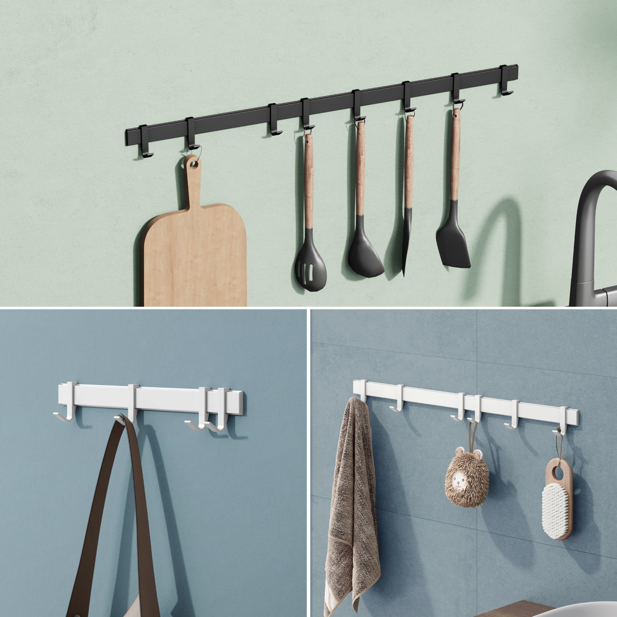 glasvilla Kleiderhaken zum Bohren oder Kleben, Garderobenleiste aus Aluminium, Garderobenhaken Wandhaken Stalo-12