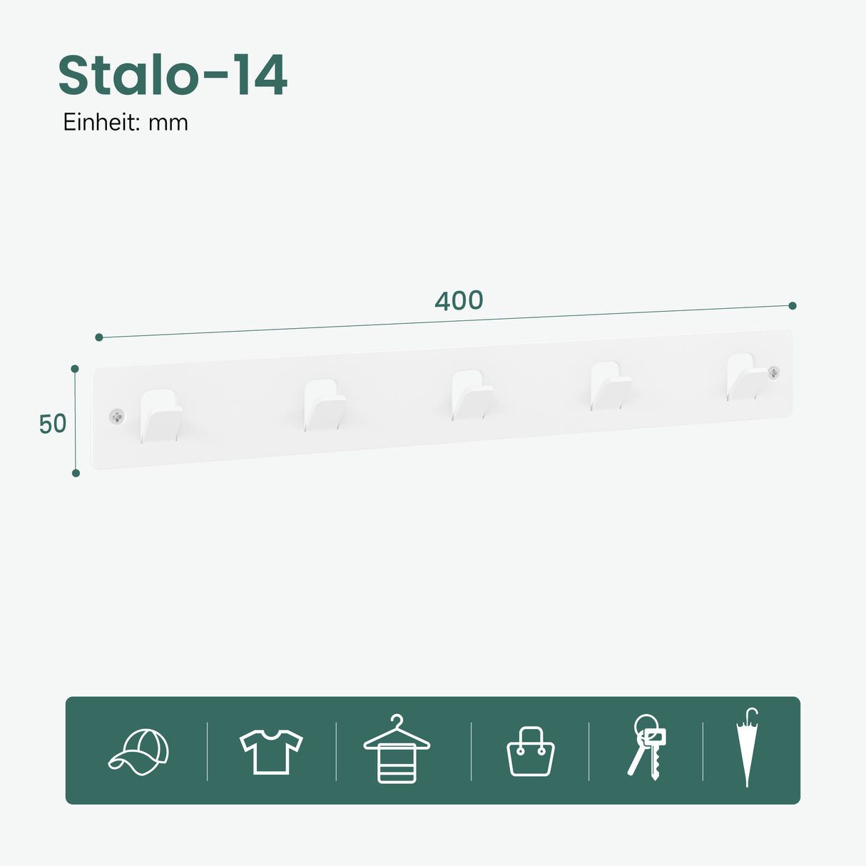 glasvilla Appendiabiti da Parete con 5 Ganci, Attaccapanni da Muro in Metallo, Strato Antiruggine, Ganci Appendiabiti per Camera da Letto, Ingresso, Cucina, Bagno, Stalo-14