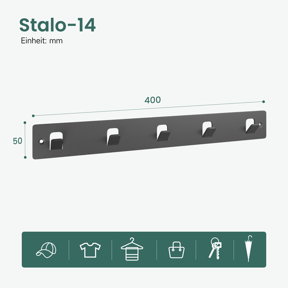glasvilla Appendiabiti da Parete con 5 Ganci, Attaccapanni da Muro in Metallo, Strato Antiruggine, Ganci Appendiabiti per Camera da Letto, Ingresso, Cucina, Bagno, Stalo-14
