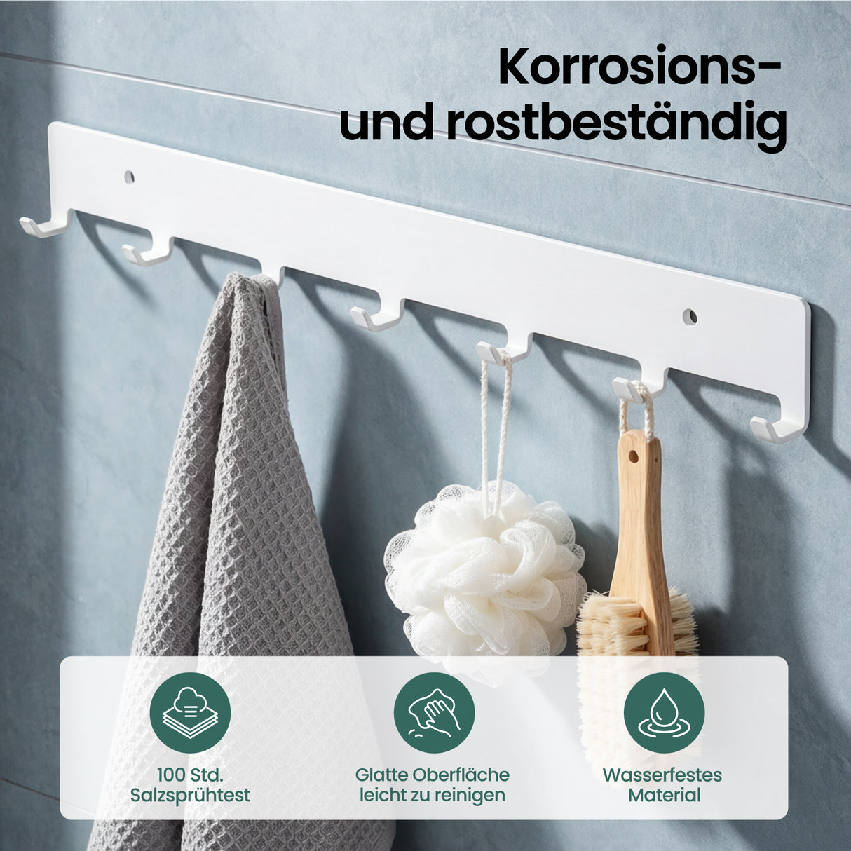 glasvilla Kleiderhaken Garderobenhaken zum Bohren oder Kleben, Wandhaken mit 7 Haken, Garderobenleiste Wandgarderobe Stalo-17