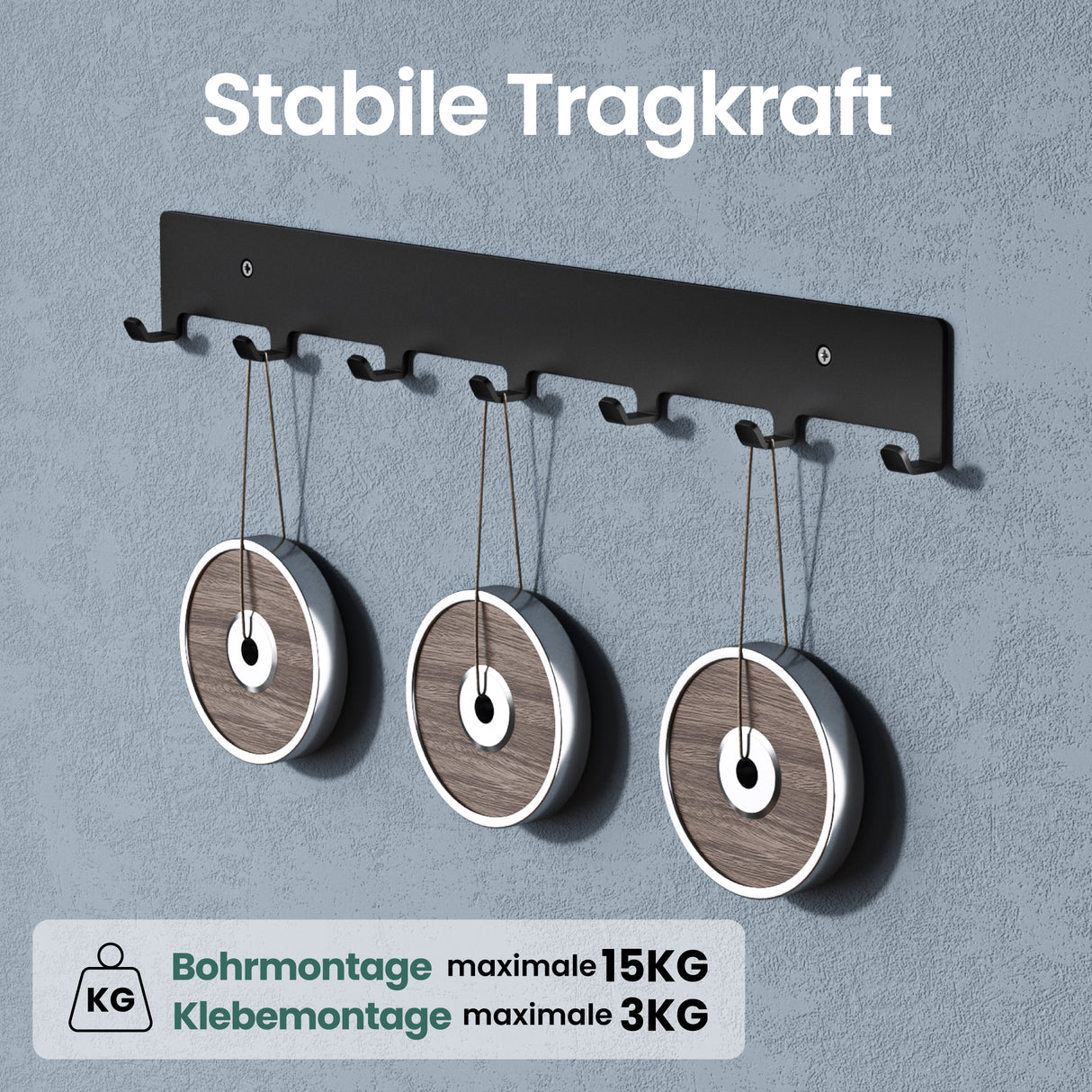 glasvilla Kleiderhaken Garderobenhaken zum Bohren oder Kleben, Wandhaken mit 7 Haken, Garderobenleiste Wandgarderobe Stalo-17