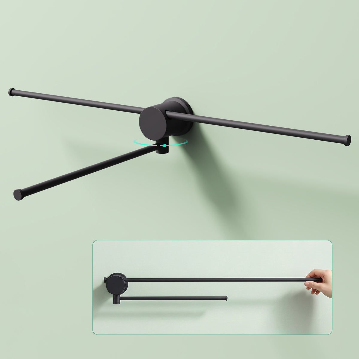 glasvilla Handtuchhalter ohne Bohren, 360° schwenkbar, Wand-Handtuchhalter aus Aluminium, 60,7 cm, selbstklebend oder zum Bohren, verstellbar, für Hand- & Badetücher, Tavrin-08