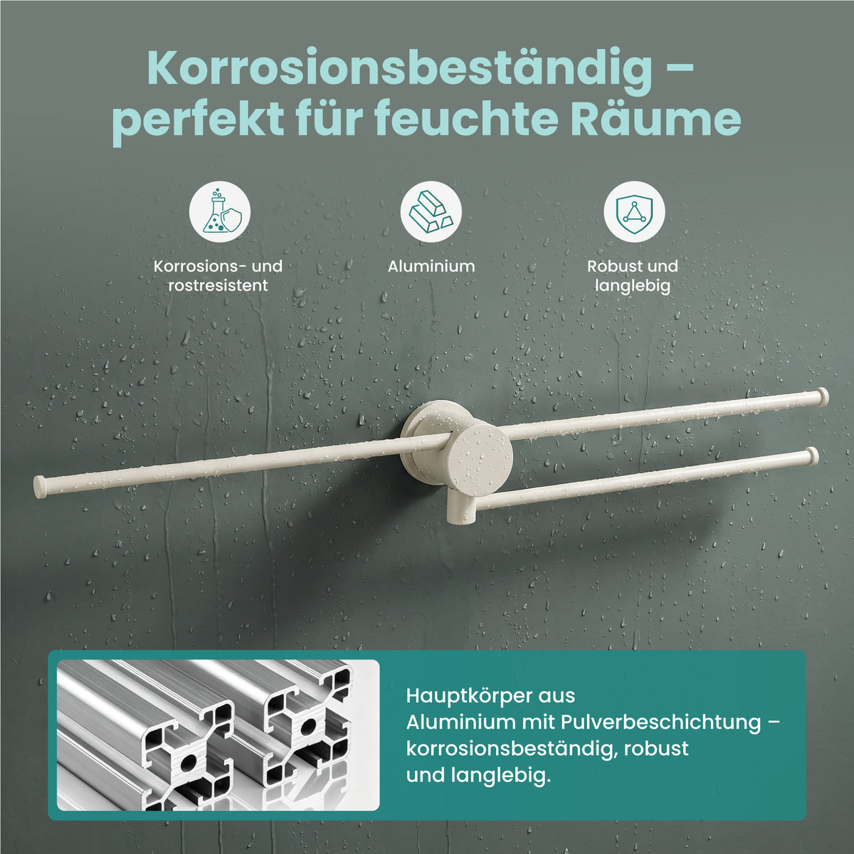 glasvilla Handtuchhalter ohne Bohren, 360° schwenkbar, Wand-Handtuchhalter aus Aluminium, 60,7 cm, selbstklebend oder zum Bohren, verstellbar, für Hand- & Badetücher, Tavrin-08