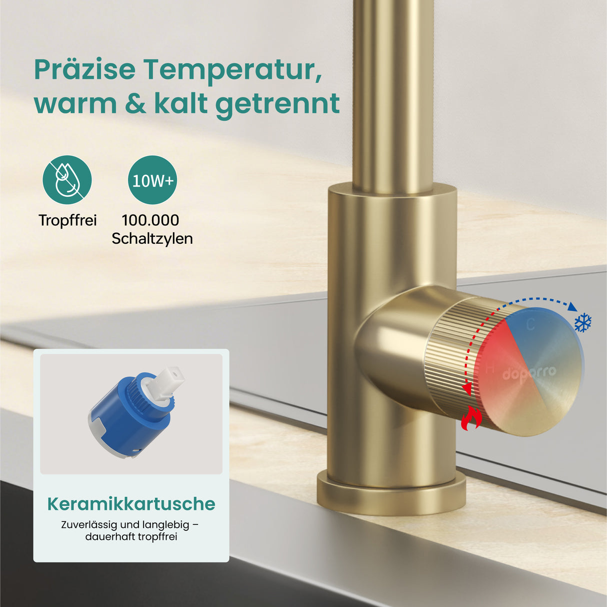 glasvilla Wasserhahn Küche Küchenarmatur mit Brause Ausziehbar, Küchenwasserhahn 360°Schwenkbar 3 Sprühfunktionen, Mischbatterie Spültischarmatur aus Edelstahl Turnix-02