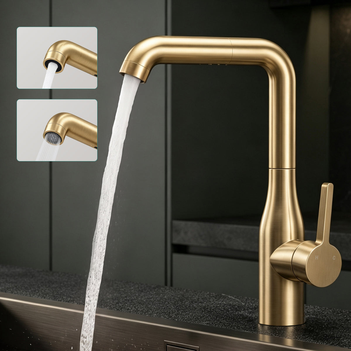 glasvilla Rubinetto per Cucina, 2 Modalità con Doccetta Estraibile, Rubinetto Lavello Cucina in Acciaio Inossidabile 304 con Cartuccia Ceramica, Tubi e Accesorri, Turnix-04