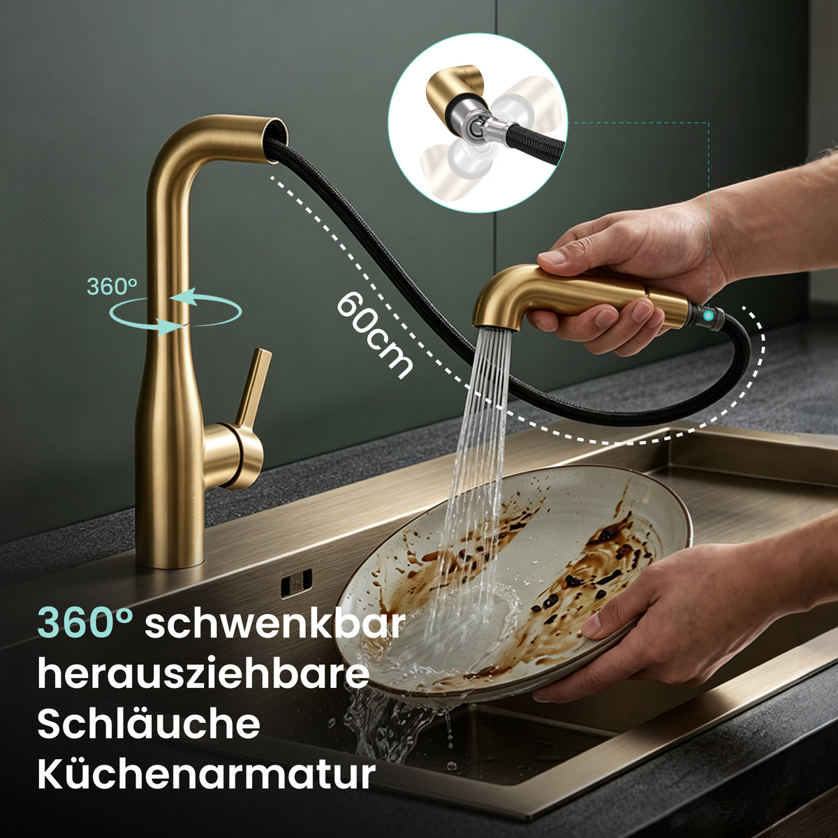 glasvilla Rubinetto per Cucina, 2 Modalità con Doccetta Estraibile, Rubinetto Lavello Cucina in Acciaio Inossidabile 304 con Cartuccia Ceramica, Tubi e Accesorri, Turnix-04