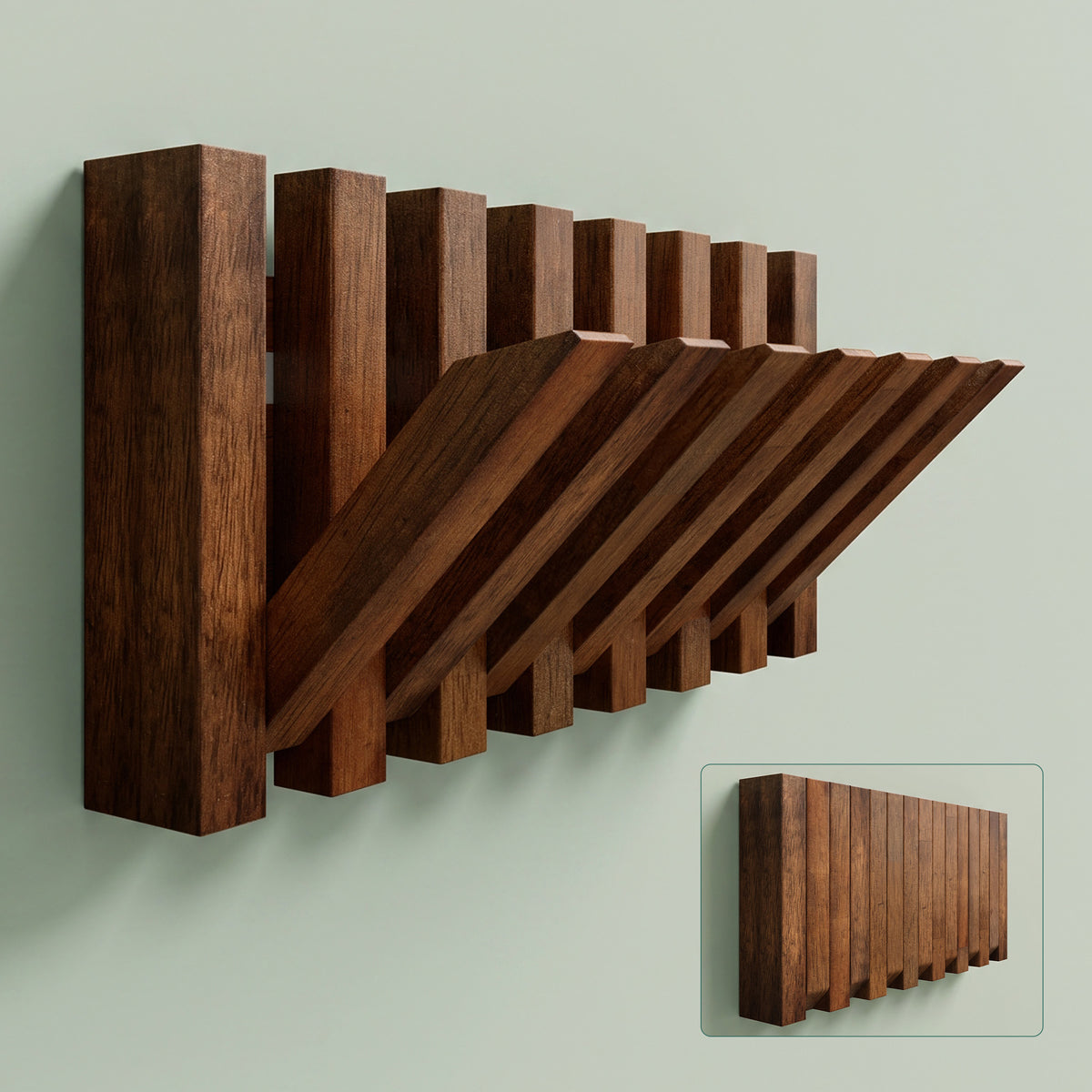 glasvilla Kleiderhaken Wandgarderobe Wandhaken aus Holz Garderobe mit 7 magnetischen Klapphaken Garderobenleiste Garderobenhaken Twigro-01