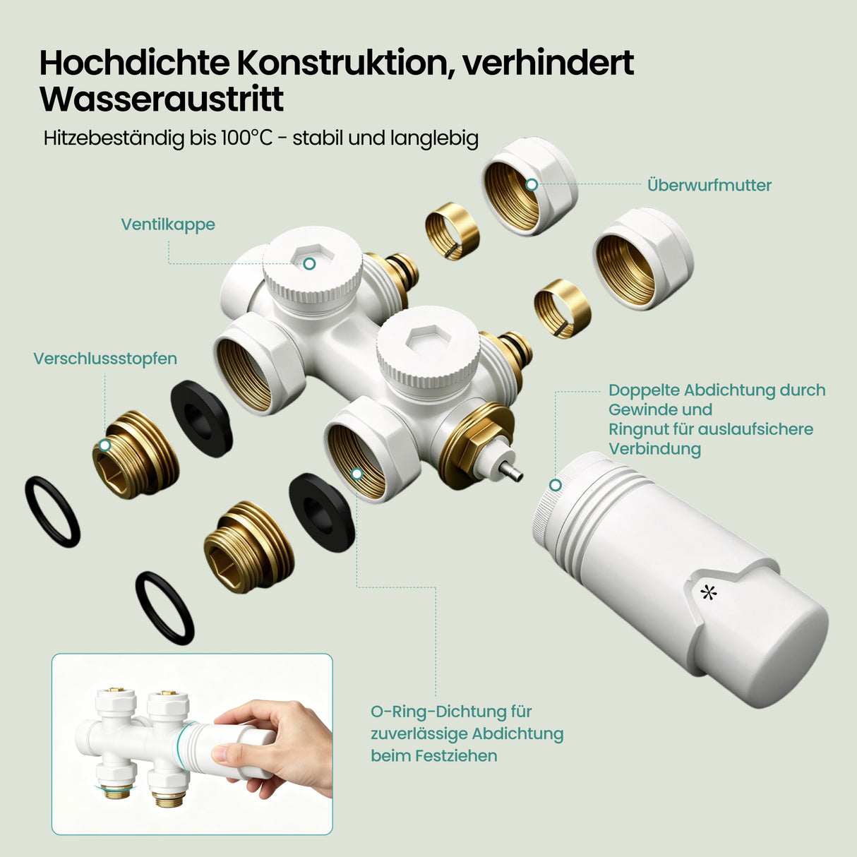 Glasvilla Design – Válvula termostática para radiador con regulador de temperatura (6°–28°C)
