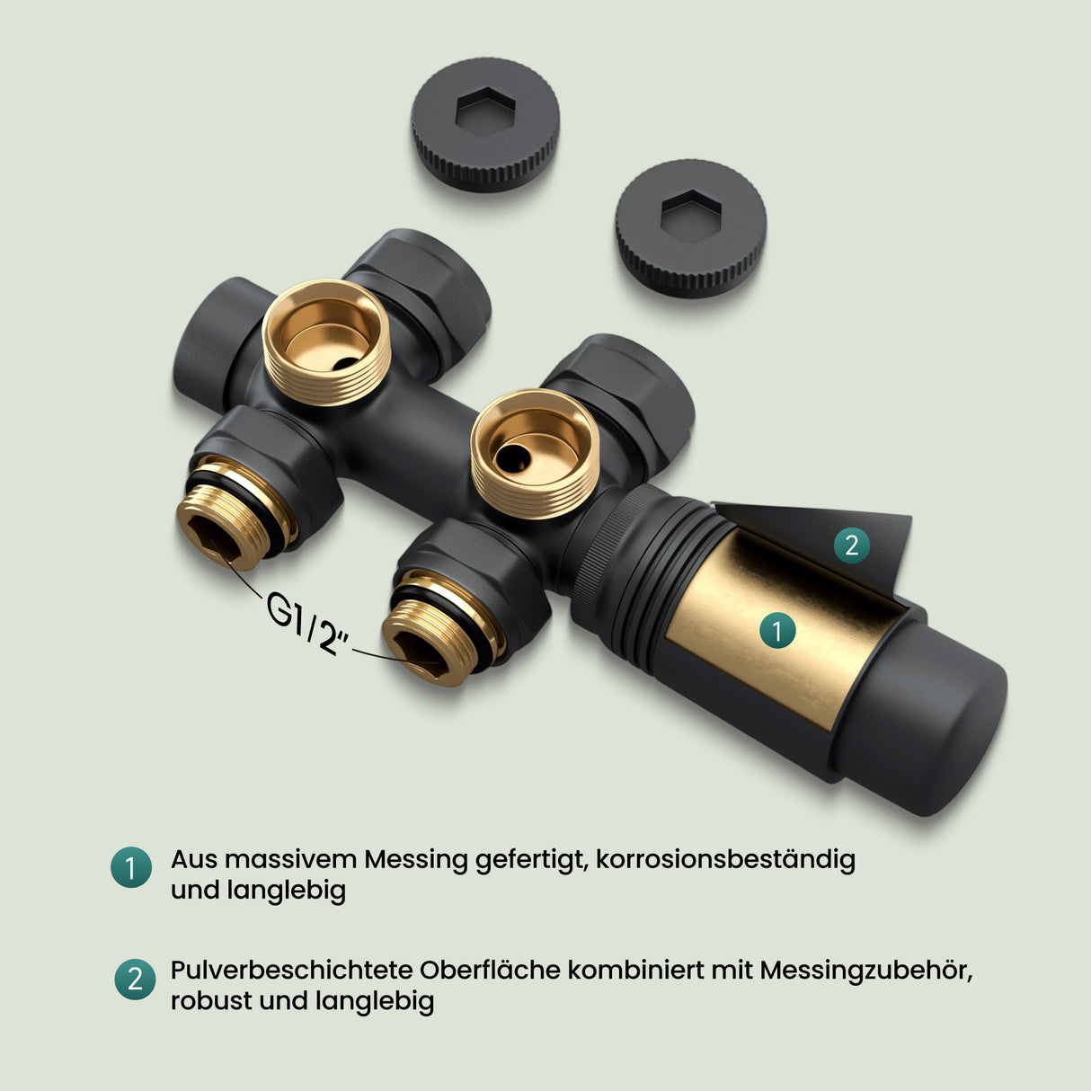 Glasvilla Design – Válvula termostática para radiador con regulador de temperatura (6°–28°C)